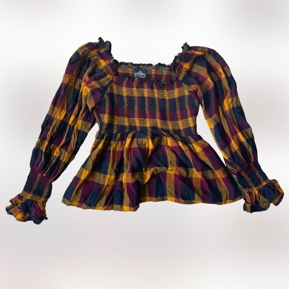 Angie boho plaid jewel-tone peasant blouse! size s/m - Picture 3 of 4